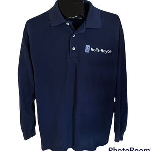 Rolls - Royce Long Sleeve Collared Polo Golf Shirt, Size Medium, Navy Blue